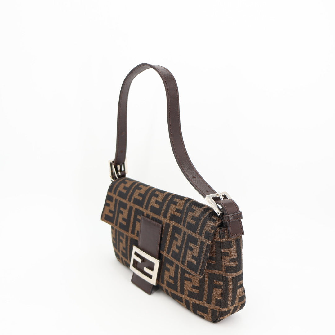 フェンディ Fendi ズッカ マンマバケット ハンドバッグ ワンショルダーバッグ ブラウン キャンバス レザー レディース