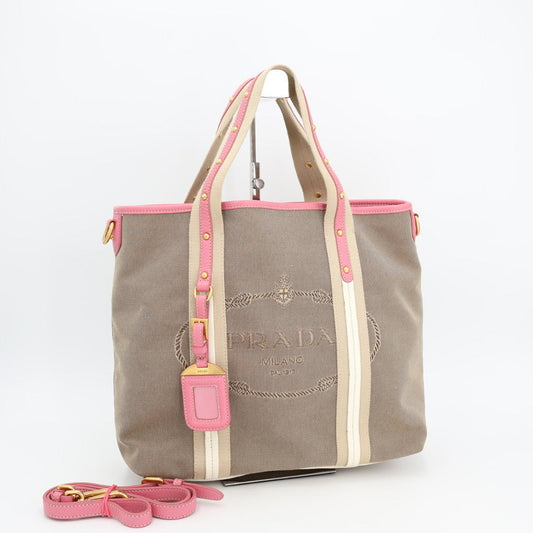 プラダ PRADA 2WAYﾄｰﾄ ｷｬﾝﾊﾞｽ/ﾚｻﾞｰ ﾋﾟﾝｸ