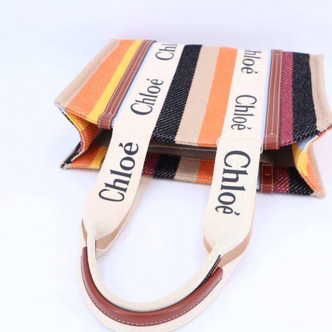 クロエ Chloe レディース WOODY ウッディ ミディアム ストライプ トートバッグ