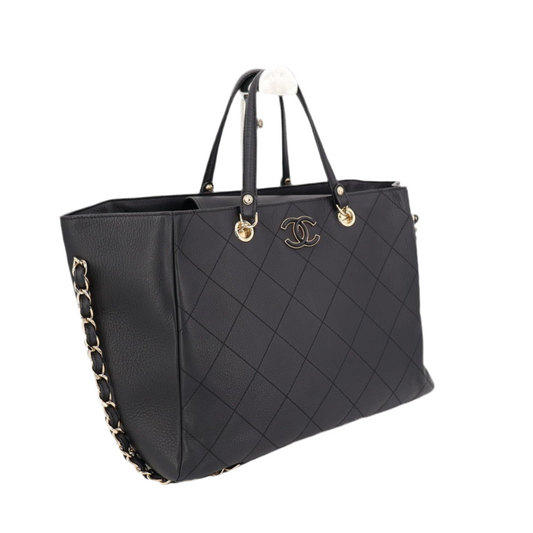 シャネル CHANEL ショッピングバッグ 2way チェーンショルダーバッグ バッグ レディース ブルスキン ブラック × ゴールド金具