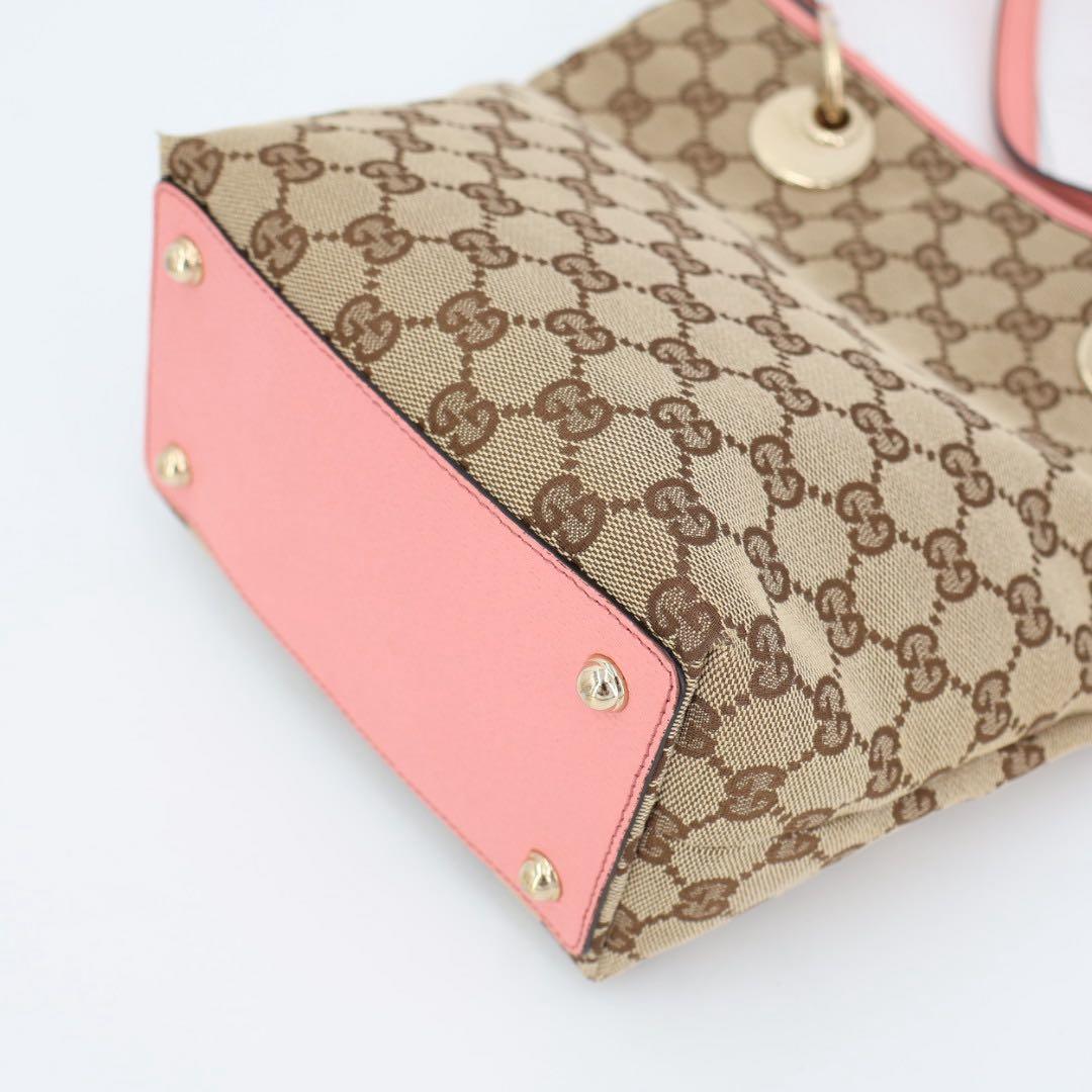 グッチ GUCCI GGキャンバス トートバッグ ショルダーバッグ ショルダートート レザー カーキベージュ ピンク 120840