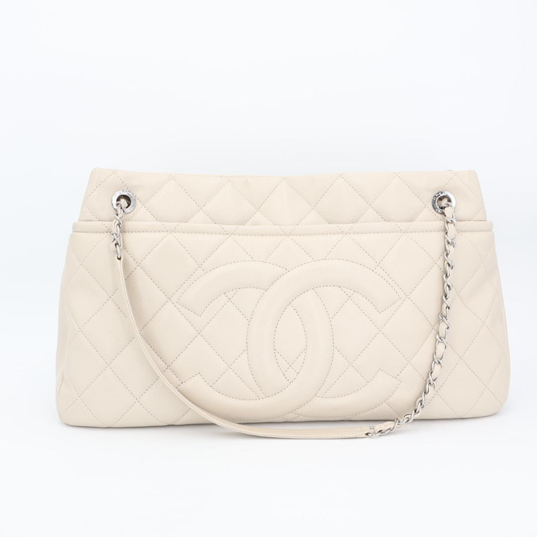 シャネル CHANEL チェーントートバッグ マトラッセ ココマーク グレーベージュ ソフトキャビアスキン