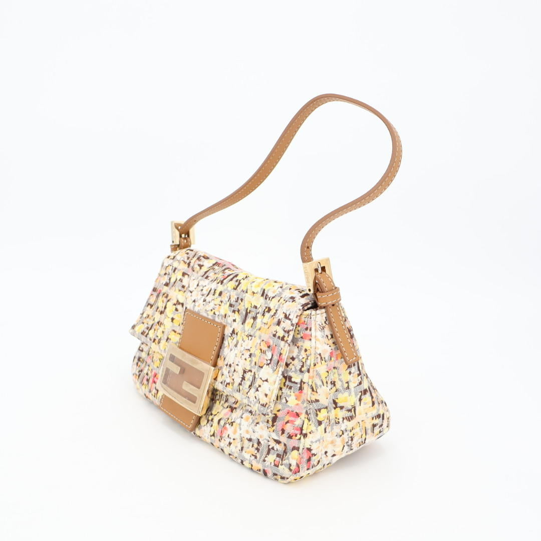 フェンディ FENDI マンマバケット ズッカ ショルダーバッグ 花柄 イエロー ブラウン キャンバス レザー