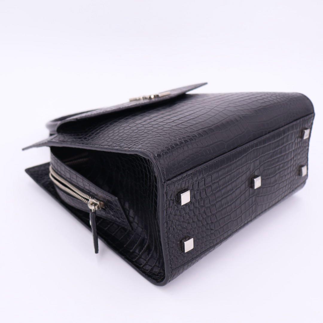 サンローラン Saint Laurent アップタウン スモール ハンドバッグ 2way ショルダー 肩掛け 斜め掛け トート クロコ型押し ブラック黒 シルバー金具
