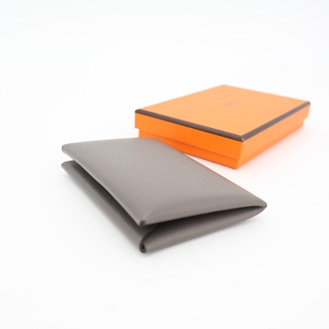 エルメス HERMES カルヴィ カードケース パスケース エプソン レザー エタン グレー シルバー金具 Z刻印 箱付