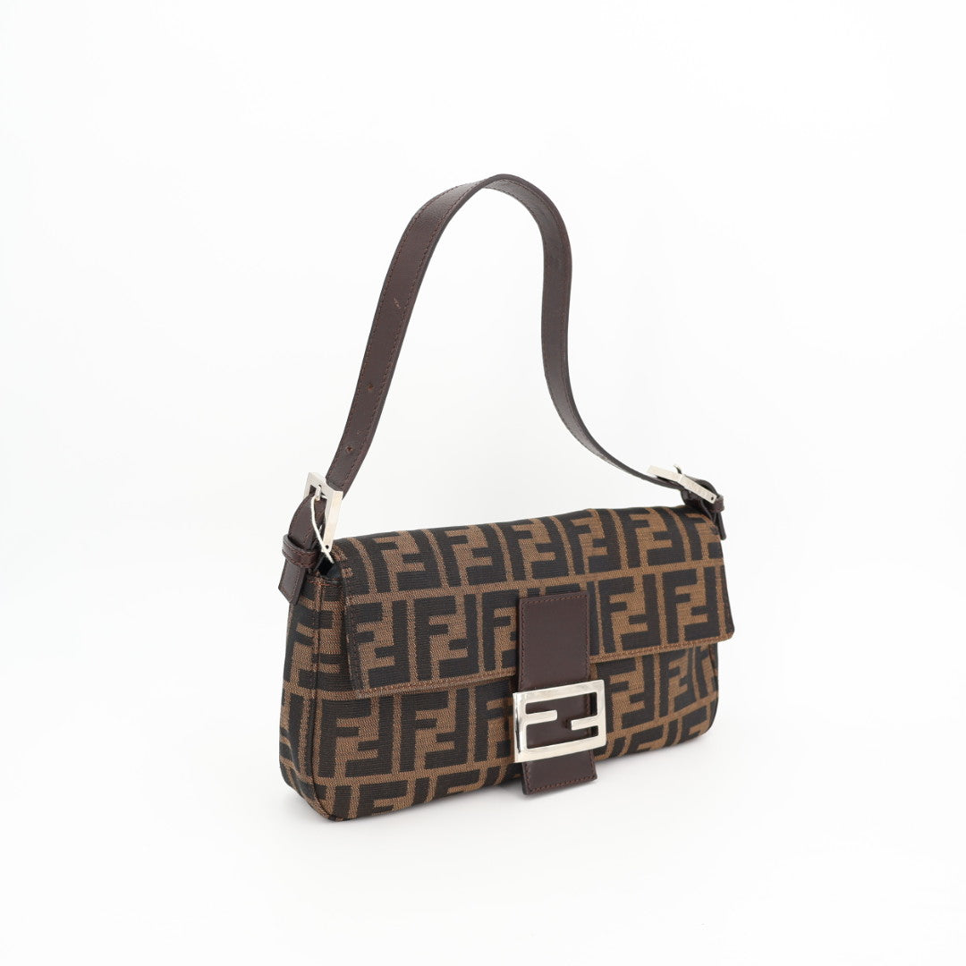 フェンディ Fendi ズッカ マンマバケット ハンドバッグ ワンショルダーバッグ ブラウン キャンバス レザー レディース
