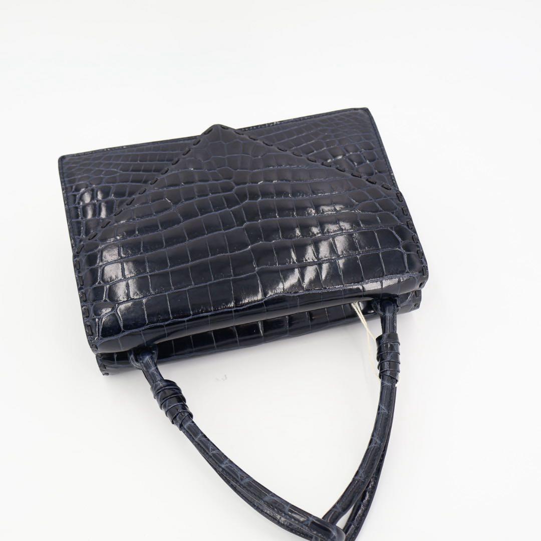 ボッテガ·ヴェネタBOTTEGA VENETA ハンドバック クロコバッグミニ ネイビー クロコダイル