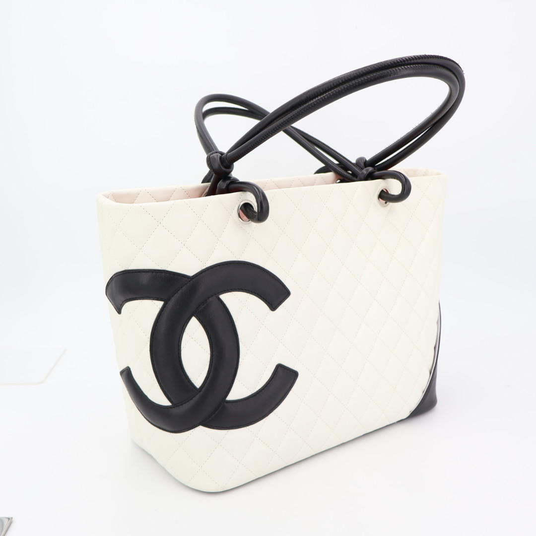 シャネル CHANEL カンボンライントートバッグ トートバッグ バッグ レザー レディース ホワイト系 / ブラック系 ホワイト ブラック
