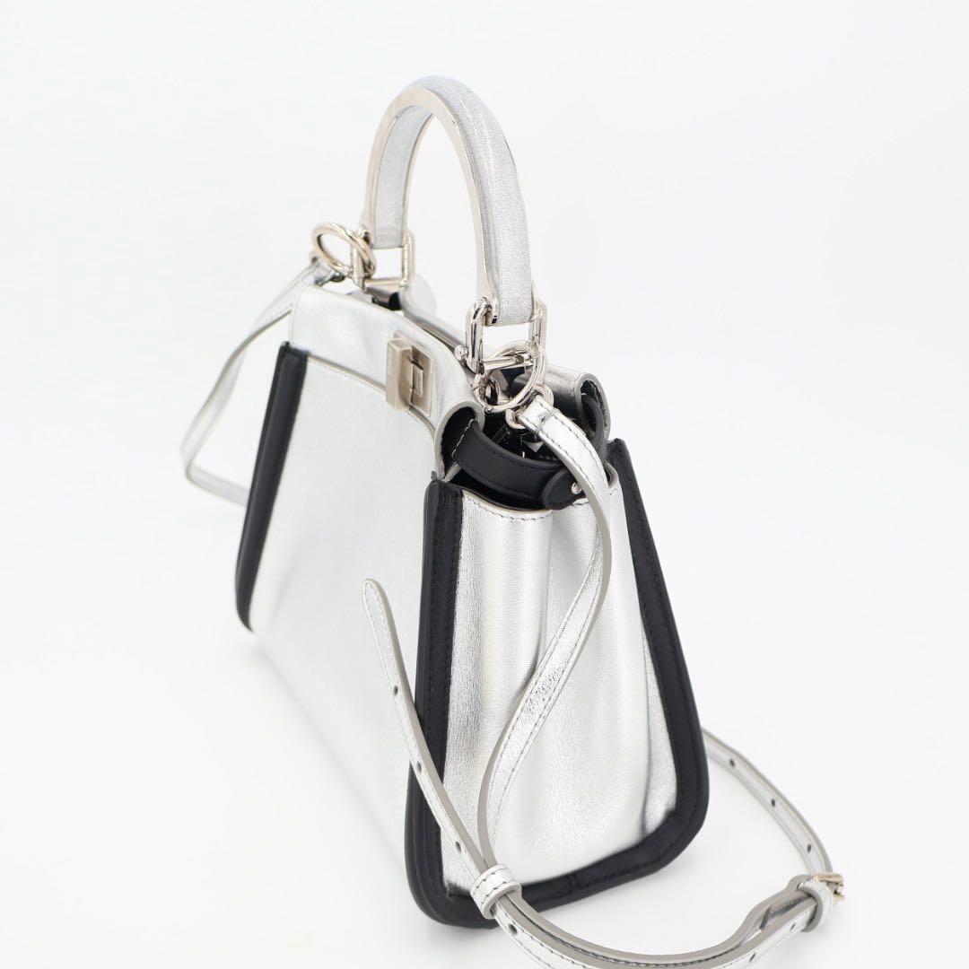 フェンディ Fendi ピーカブー アイコニック ハンドバッグ レザー シルバー ブラック 2WAY