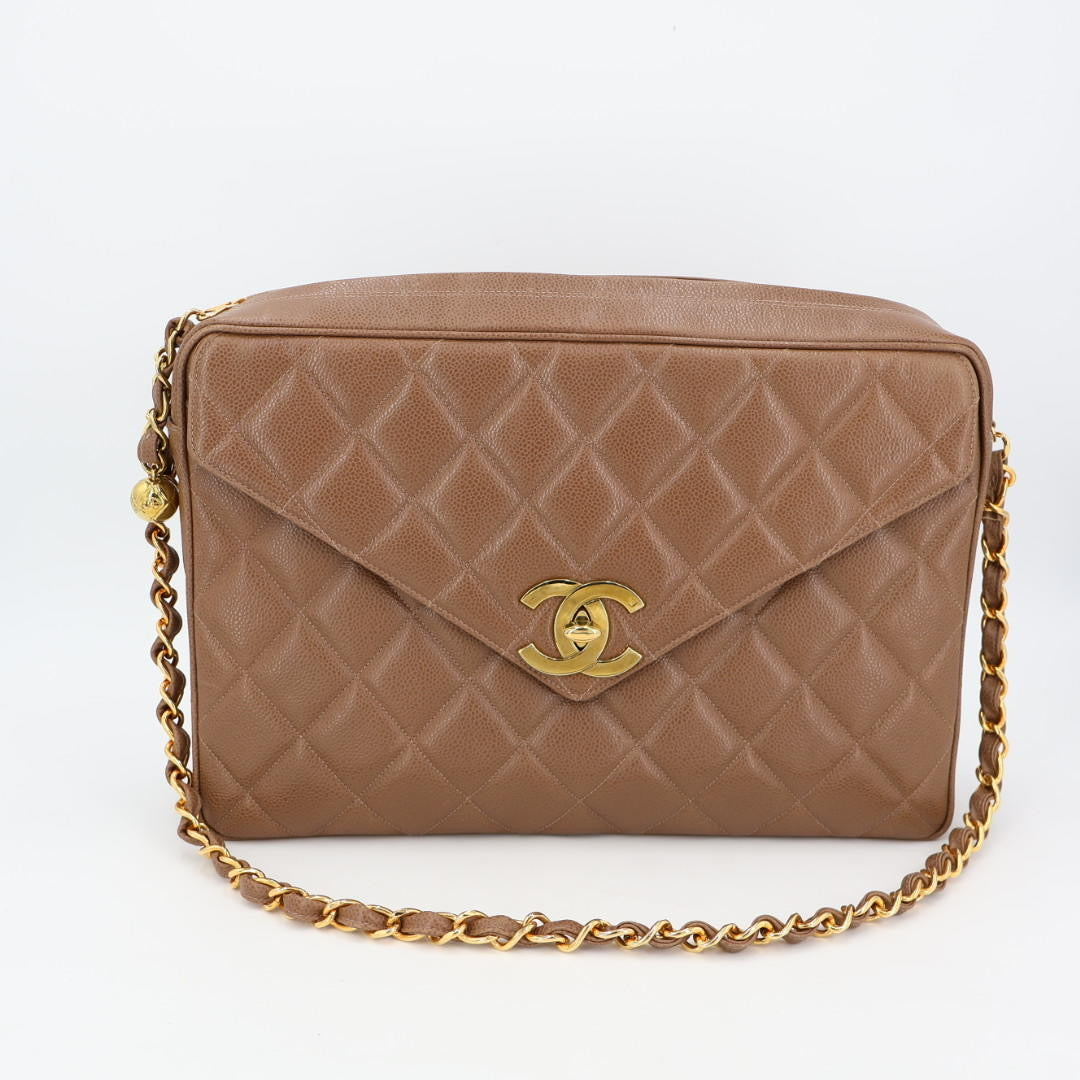 シャネル CHANEL マトラッセ ショルダーバッグ チェーン キャビアスキン ココマーク ブラウン
