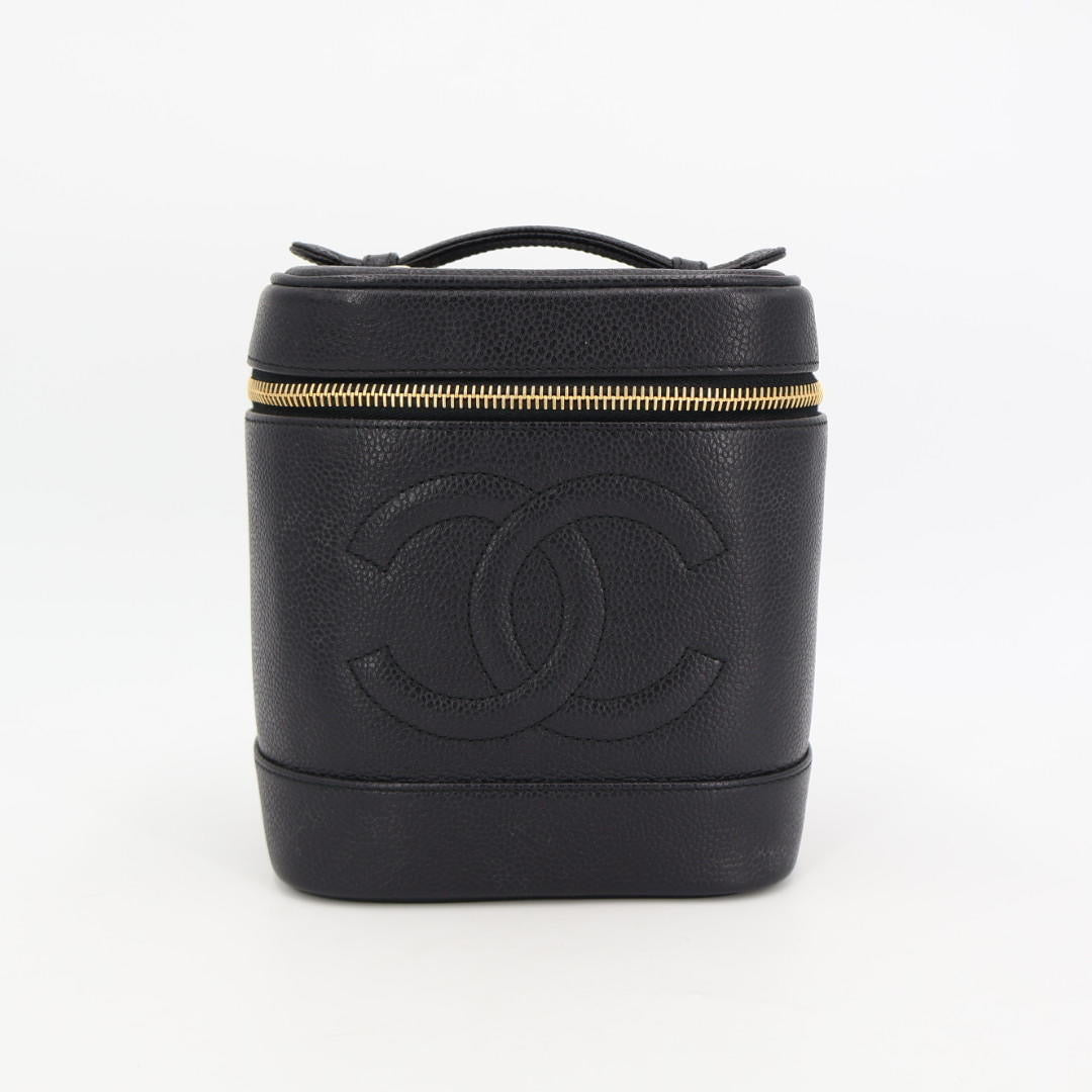 シャネル CHANEL ハンドバッグ バニティバッグ キャビアスキンレザー ブラック