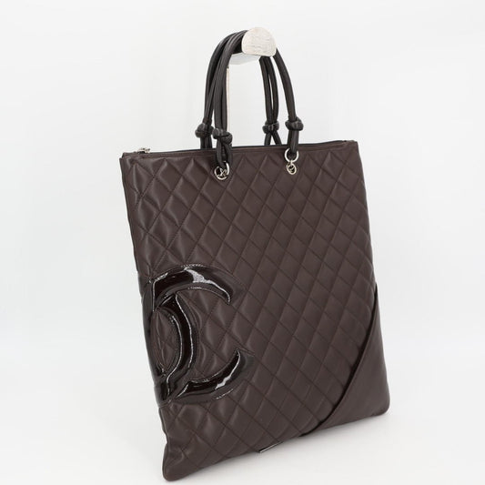 シャネル CHANEL カンボンライン フラット トートバッグ ココマーク レザー ダークブラウン