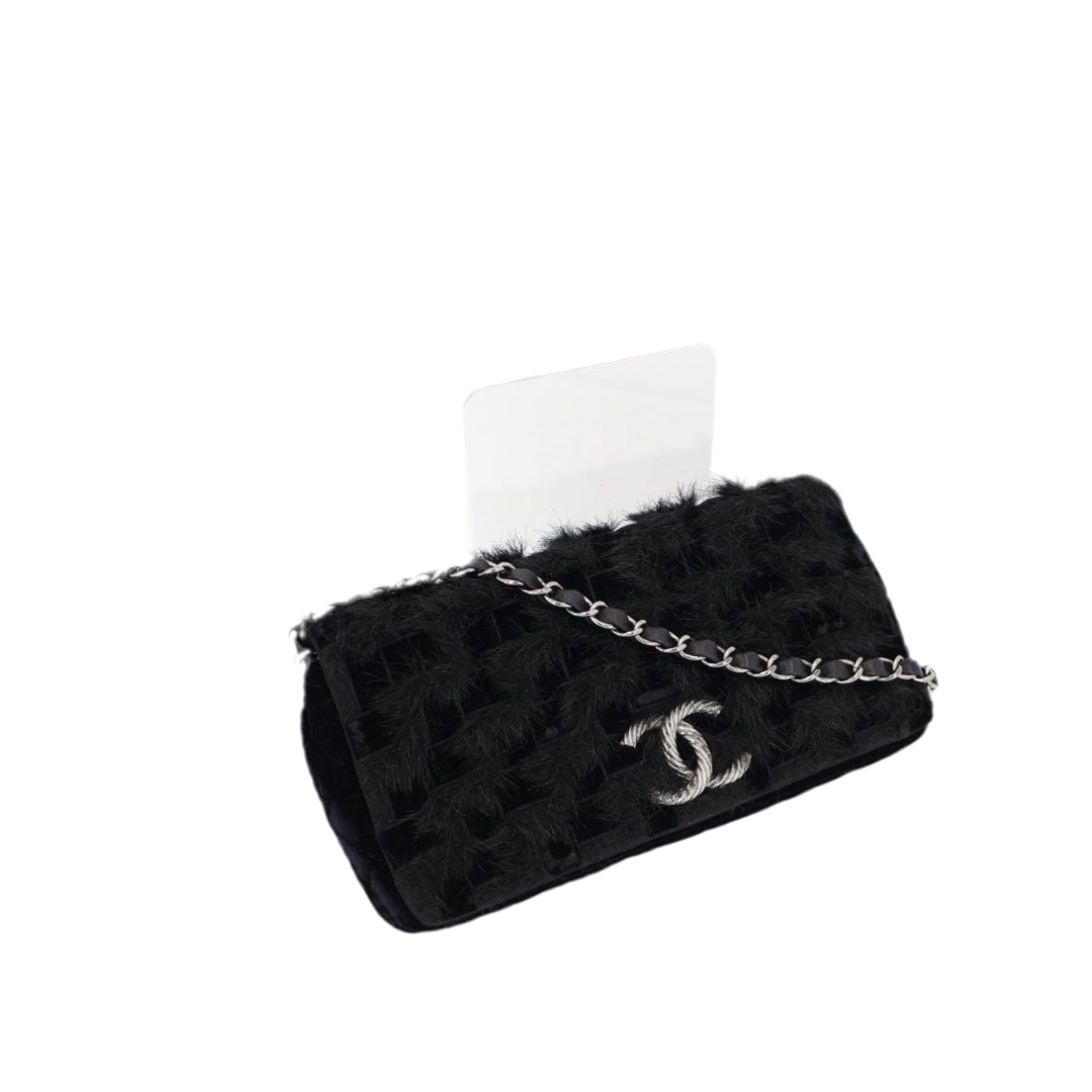 シシャネル CHANEL チェーン 黒 シルバー金具 レディース ベロア ショルダーバッグ