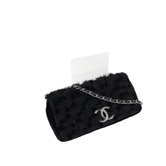 シシャネル CHANEL チェーン 黒 シルバー金具 レディース ベロア ショルダーバッグ