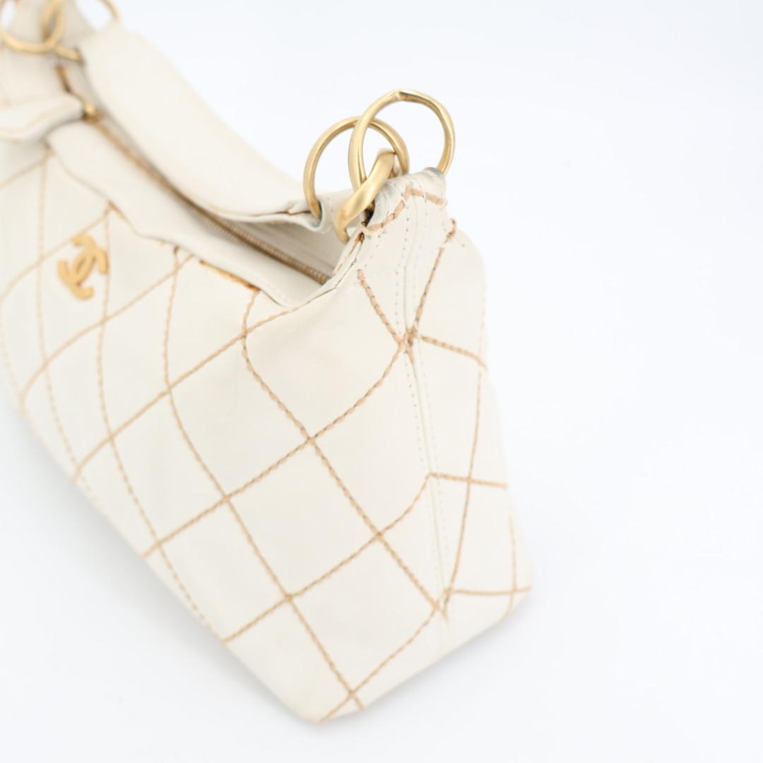 シャネル CHANEL ワイルドステッチ ココマーク ショルダーバッグ ワンショルダー チェーンショルダー レザー ベージュ ゴールド金具