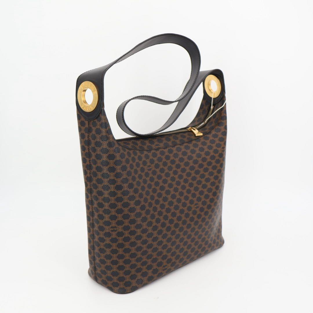 セリーヌ CELINE ワンショルダーバッグ 黒マカダム サークルロゴ 肩掛け 茶