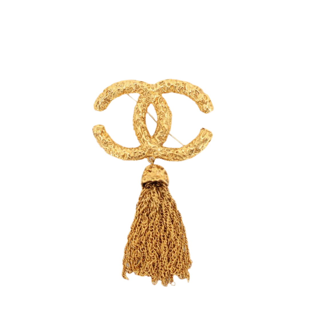 シャネル CHANEL ヴィンテージ ココマーク ヨウガン タッセル ブローチ メッキ レディース