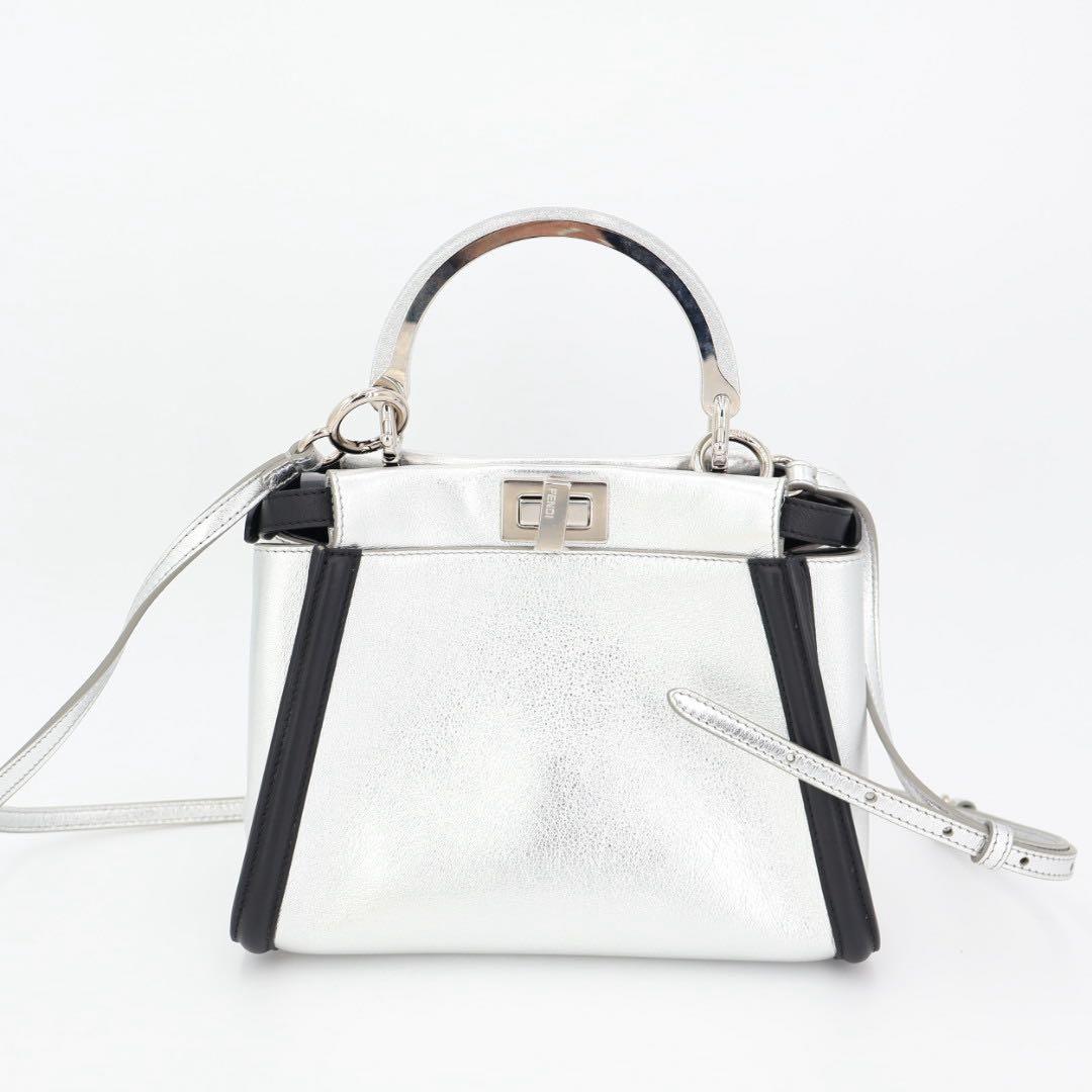 フェンディ Fendi ピーカブー アイコニック ハンドバッグ レザー シルバー ブラック 2WAY