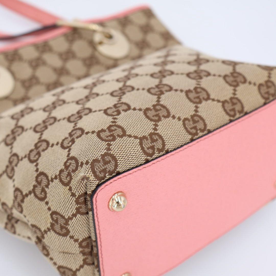 グッチ GUCCI GGキャンバス トートバッグ ショルダーバッグ ショルダートート レザー カーキベージュ ピンク 120840