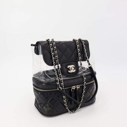 CHANEL シャネル マトラッセ クリアバックパック A57826 クリア ブラック ビニール レザー シルバー金具 リュックサック