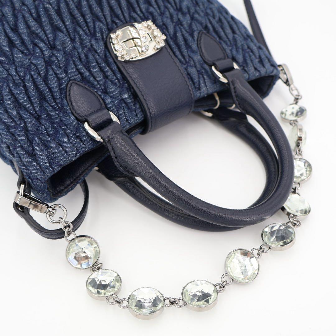 ミュウミュウ MIU MIU マテラッセ デニム クリスタル 3WAYハンドバッグ 5BE001 レディース 3WAYバッグ